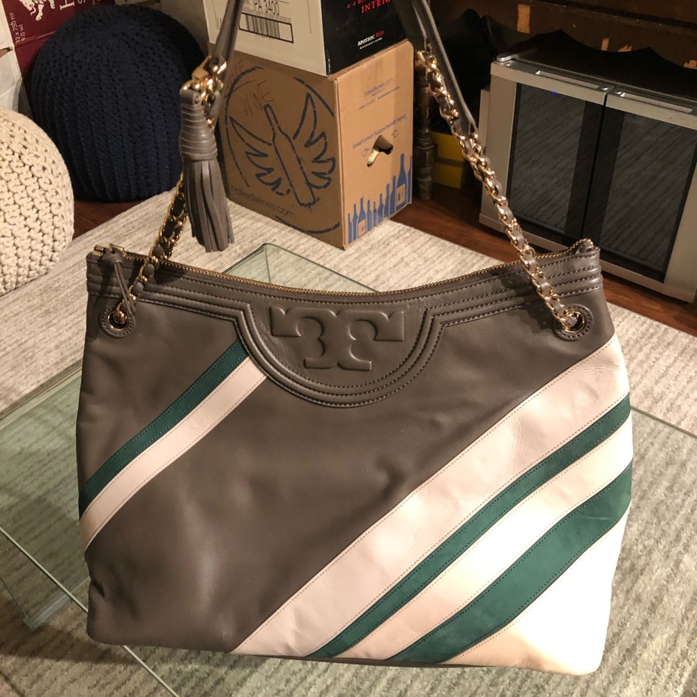 GUC Tory Burch Fleming Tote - Dark Nicotine Stripe
